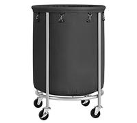 SONGMICS Panier à Linge avec Roulettes 170L, Chariot Linge Sale, Corbeille, Rond, avec Cadre en Acier et Sac Amovible, 4 Roulettes et 2 Freins, Noir et Argent RLS001B01