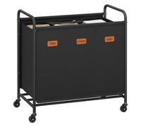 SONGMICS Panier à linge avec roulettes, panier à linge 3 compartiments, 170 l, panier à linge mobile, 5 étiquettes, pour buanderie, chambre à coucher, salle de bain, noir d'encre RLS330B01