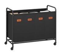 SONGMICS Panier à linge avec roulettes, panier à linge 4 compartiments, 200 l, panier à linge mobile, 5 étiquettes, pour buanderie, chambre à coucher, salle de bain, noir d'encre RLS460B01