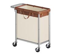 SONGMICS Panier à linge avec roulettes, panier à linge roulant 2 pièces, 70 litres (140 l), doublure amovible, cadre en acier avec poignée, 70 x 40 x 80 cm, marron café et blanc crème URLS004KQ02