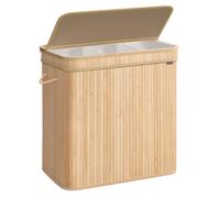 SONGMICS Panier à linge bambou avec couvercle amovible lavable 150L beige naturel