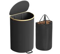 SONGMICS Panier à Linge, Corbeille à Linge Sale, 90 Litres, avec Couvercle, Sac Amovible, pour Buanderie, Chambre, Salon, Noir d’Encre et Beige Naturel LCB547B01