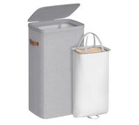 SONGMICS Panier à Linge, Corbeille à Linge Sale de 100 L, Montage Facile, avec Couvercle et Poignées, Sac Interne Amovible, 42 x 32 x 75 cm, Gris Tourterelle LCB811GD01