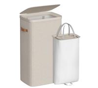 SONGMICS Panier à Linge, Corbeille à Linge Sale de 100 L, Montage Facile, avec Couvercle et Poignées, Sac Interne Amovible, 42 x 32 x 75 cm, Beige Cappuccino LCB811LH01