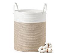 SONGMICS Panier à Linge, Corbeille pour Enfant, Panier de Rangement, Corde en Coton, avec Poignées, pour Couvertures, Vêtements, Jouets, Chambre, Buanderie, 60 L, Blanc et Gris-Marron RLH061LZ01