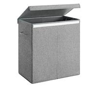 SONGMICS Panier à Linge de 142L, Corbeille 2 Compartiments en Tissu de Lin, Séparateur des Vêtements avec Couvercle Magnétique et Poignées, Pliable, Sac interne Amovible, Gris LCB02G