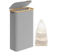 SONGMICS Panier à Linge Mince avec Couvercle, 65L, Gain de Place, Doublure en Maille Amovible, Tissu Oxford, Poignées en Bambou, Pliable, 42 x 22,5 x 70,5 cm, Gris Tourterelle LCB506G01