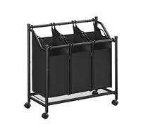 SONGMICS Panier à Linge Mobile, Chariot Linge Sale, Corbeille avec 3 Sacs Amovibles, avec Roulettes, pour Buanderie, Chambre, Salle de Bain, 3 x 45 L, Noir d'Encre LSF102B01