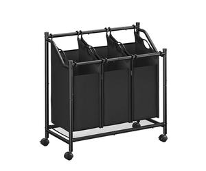 SONGMICS Panier à Linge Mobile, Chariot Linge Sale, Corbeille avec 3 Sacs Amovibles, avec Roulettes, pour Buanderie, Chambre, Salle de Bain, 3 x 45 L, Noir d'Encre LSF102B01