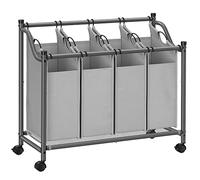 SONGMICS Panier à Linge Mobile, Chariot Linge Sale, Corbeille avec 4 Sacs Amovibles, avec Roulettes, pour Buanderie, Chambre, Salle de Bain, 4 x 35 L, Gris Tourterelle LSF005GS