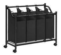 SONGMICS Panier à Linge Mobile, Chariot Linge Sale, Corbeille avec 4 Sacs Amovibles, avec Roulettes, pour Buanderie, Chambre, Salle de Bain, 4 x 35 L, Noir d'Encre LSF005