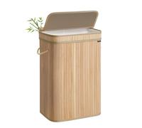 SONGMICS Panier à Linge Pliable avec Couvercle, 72 L, Bambou | Sac à Linge Sale, 42,5 x 32,5 x 61 cm, Sac Intérieur Lavable, Salle de Bain, Beige Naturel, Collection RONEX LCB061N01