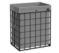 SONGMICS Panier à linge pliable de 90 l, doublure amovible et lavable, cadre en fil métallique, pour chambre à coucher, salle de bain, noir et gris ULCB190G01