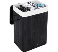 SONGMICS Panier à linge pliable en bambou Paniers à linge Coffre à linge Collecteur de linge avec couvercle et sac à linge amovible en coton Noir LCB10B