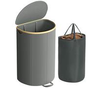 SONGMICS Panier à linge, porte-linge, 90 litres, avec couvercle, sac intérieur amovible, pour buanderie, chambre à coucher, salon, gris ardoise et beige naturel LCB547G01