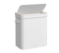 SONGMICS Panier à Linge Sale avec Couvercle, Corbeille Linge Sale en Bambou, Sac Intérieur Amovible et Lavable en Machine, Poignées, Volume 100 L, Buanderie, Chambre, Salon, Blanc Nuage LCB063W01