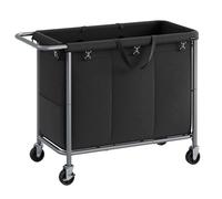 SONGMICS Panier à Linge sur Roulettes, 3 Compartiments, Corbeille à Linge, 200L, Doublure Amovible, Cadre en Acier avec Poignée, Grand Volume, 91 x 39 x 81 cm, Noir d’Encre RLS005B01