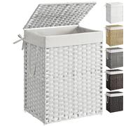SONGMICS Panier à linge tissé à la main, panier à linge en rotin synthétique avec couvercle et poignées, pliable, sac de doublure amovible, blanc ULCB51WT