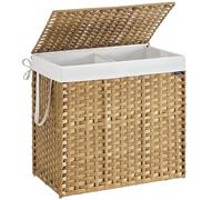 SONGMICS Panier de Rangement, Corbeille Linge Sale 160 L avec Couvercle, Pliable, Sacs en Tissu Amovibles et Poignées, pour Couvertures, Vêtements, Salon, Chambre, Buanderie, Couleur Boisée LCB216Y01