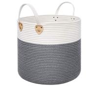 SONGMICS Panier en corde de coton, Corbeille à linge, avec poignées, 50L, Panier de rangement, pour jouets, linge, vêtements, salon, chambre, 40 x 35 cm (ø x H), Gris et Beige LCB441G01