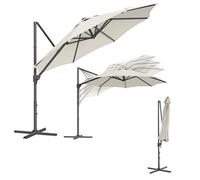SONGMICS Parasol de Jardin 300 cm, UPF 50+, Parasol d Extérieur, Pivotant à 360°, Inclinaison Fluide, Manivelle, avec Base en Croix, Blanc Crème GPU074Y10