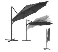 SONGMICS Parasol de Jardin 300 cm, UPF 50+, Parasol d Extérieur, Pivotant à 360°, Inclinaison Fluide, Manivelle, avec Base en Croix, Gris GPU074G02