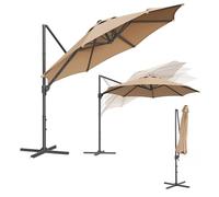 SONGMICS Parasol de Jardin 300 cm, UPF 50+, Parasol de Terrasse, Pivotant à 360°, Inclinaison Fluide, Manivelle, avec Base en Croix, Marron Camel GPU074K10