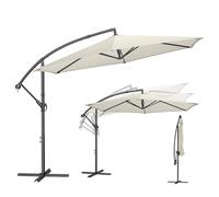 SONGMICS Parasol Déporté de 350 cm de Diamètre, Socle en Croix, Ombrelle, Protection UPF 50+, Manivelle d'Ouverture et de Fermeture, Jardin, Terrasse, Piscine, Plage, Beige GPU117LZ01