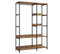 SONGMICS Penderie, Organisateur de Placard, Portant à Vêtements, Armoire à Vêtements Autoportante avec Barres de Suspension, Étagères, Crochets Amovibles, 98 x 40 x 181 cm, Marron Rustique RGR024B01