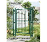 SONGMICS Portillon de Jardin Grillagé, en Acier Galvanisé, Clôture avec Serrure, Porte 106 x 150 cm (L x H), Tube Rectangulaire, Vert GGD200L