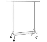 SONGMICS Porte-vêtements en métal Robuste avec étagère à Chaussures sur Roues Charge maximale 50 kg Longueur 110,5 à 150,5 cm Chromé HSR02S, Argenté, (109-149)×50×160cm