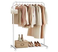 SONGMICS Portant à Vêtements à Roulettes, Porte-manteaux, Barre Supporte Jusqu’à 40 kg, avec Tringle, Étagère de Rangement en Maille, Style Industriel, pour Chambre, Buanderie, Blanc HSR025W01