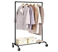 SONGMICS Porte-vêtement à roulettes Charge 90 kg, Une barre métallique, Étagère robuste pour la chambre et la buanderie Noir