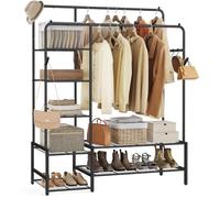 SONGMICS Portant à Vêtements, Armoire Penderie Ouverte, Porte-manteau avec 7 Étagères, Cadre en Métal, Tringles, pour Chambre, Salon, Entrée, Noir HSR182B01