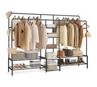 SONGMICS Portant à Vêtements, Armoire Penderie Ouverte, Porte-manteau avec 9 Étagères, Cadre en Métal, Tringles, pour Chambre, Salon, Entrée, Noir HSR183B01