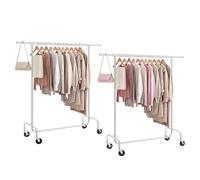 SONGMICS Portant à Vêtements avec Roulettes, Lot de 2, Tringle Extensible pour Charge Lourde, Capacité de Charge 130 kg, Porte-manteau pour Vêtements, en Métal, Chromé, Argent HSR011S02