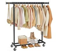 SONGMICS Portant à Vêtements avec Roulettes, Tringle Extensible pour Charge Lourde, Porte-manteau, Rangement Vêtement, Capacité de Charge 100 kg, Montage Facile, Portable, Noir HSR13BKV1