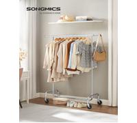 SONGMICS Portant à Vêtements avec Roulettes, Tringle Extensible, Capacité de Charge 130 kg, 45 x (110-150) x 162,9 cm, Argent