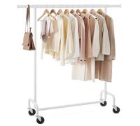 SONGMICS Portant à Vêtements avec roulettes, Tringle Extensible pour Charge Lourde, Capacité de Charge 130 kg, 45 x (110-150) x 162,9 cm, Porte-Manteau, en Métal, Chromé, Blanc Mat HSR011W01