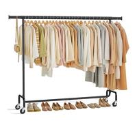 SONGMICS Portant à Vêtements avec Roulettes, Tringle Extensible pour Charge Lourde, Capacité de Charge 110 kg, 45 x (160-200) x 162,9 cm, Porte-manteau, en Métal, Chromé, Noir Mat HSR176B01