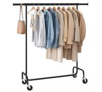 SONGMICS Portant à Vêtements avec roulettes, Tringle Extensible pour Charge Lourde, Capacité de Charge 130 kg, 45 x (110-150) x 162,9 cm, Porte-Manteau, en Métal, Chromé, Noir Mat HSR011B01