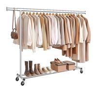 SONGMICS Portant à Vêtements avec Roulettes, Tringle Extensible pour Charge Lourde, Porte-manteau, Capacité de Charge 150 kg, 45 x (160-200) x 161,5 cm, Montage Facile, Argent HSR175E01