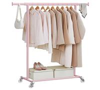 SONGMICS Portant à Vêtements avec Roulettes, Tringle Extensible pour Charge Lourde, Porte-manteau, Capacité de Charge 100 kg, 45 x (92-132) x 161,5 cm, Montage Facile, Rose Bonbon HSR013R01