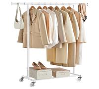 SONGMICS Portant à Vêtements avec Roulettes, Tringle Extensible pour Charge Lourde, Porte-manteau, Capacité de Charge 100 kg, 45 x (92-132) x 161,5 cm, Montage Facile, Blanc HSR013W01