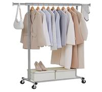 SONGMICS Portant à Vêtements avec Roulettes, Tringle Extensible pour Charge Lourde, Porte-manteau, Capacité de Charge 100 kg, 45 x (92-132) x 161,5 cm, Montage Facile, Gris Tourterelle HSR013G01