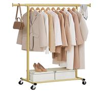 SONGMICS Portant à Vêtements avec Roulettes, Tringle Extensible pour Charge Lourde, Porte-manteau, Capacité de Charge 100 kg, 45 x (92-132) x 161,5 cm, Montage Facile, Doré Clair HSR013A01