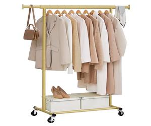 SONGMICS Portant à Vêtements avec Roulettes, Tringle Extensible pour Charge Lourde, Porte-manteau, Capacité de Charge 100 kg, 45 x (92-132) x 161,5 cm, Montage Facile, Doré Clair HSR013A01