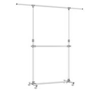 SONGMICS Portant Double manteau, Porte-vêtements, Hauteur 113 à 180 cm, Barre Centrale Réglable, Blanc LLR401W01, Métal, 101D x 49W x 113H cm