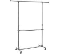 SONGMICS Portant à Vêtements Double Barre, Porte-manteau, Porte-vêtements, Hauteur Réglable de 113 à 180 cm, Barre Centrale Réglable, Argent et Gris LLR401