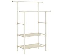 SONGMICS Portant à Vêtements Double Barre, Portemanteau, Penderie, Organisateur, en Métal, avec Étagère de Rangement à 2 Niveaux, Charge 70 kg, Montage Facile, Blanc RDR02WT